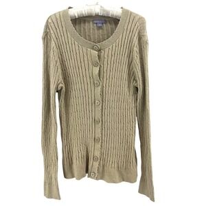 Laura Scott Cable Knit Shimmer Cardigan Sweater Womens XL Gold Scallop Bella
